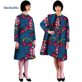 

Automn African Print Dress and Suit Coat for Women Bazin Riche 100% Cotton 2 Pcs Sets Traditional African Women Clothes WY4908
