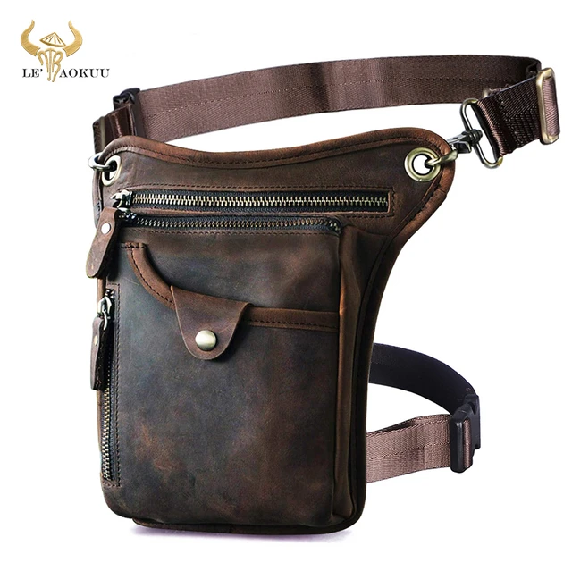 atómico Ciudad Menda cuenta Crazy Horse-riñonera de cuero grueso para hombre, bolso de hombro clásico,  informal, a la moda, de viaje, para pierna, 211-5 _ - AliExpress Mobile