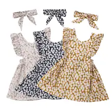 От 6 месяцев до 4 лет, платье с цветочным рисунком для маленьких девочек платья без рукавов с оборками для маленьких девочек, винтажное платье с цветочным принтом летние костюмы