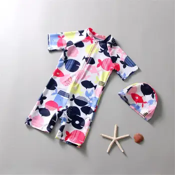 

Unisex Children One Piece Swimsuit O Neck Short Sleeve Cartoon Print Zipper Front Cute Bodysuit Swimwear Kids Beachwear #20