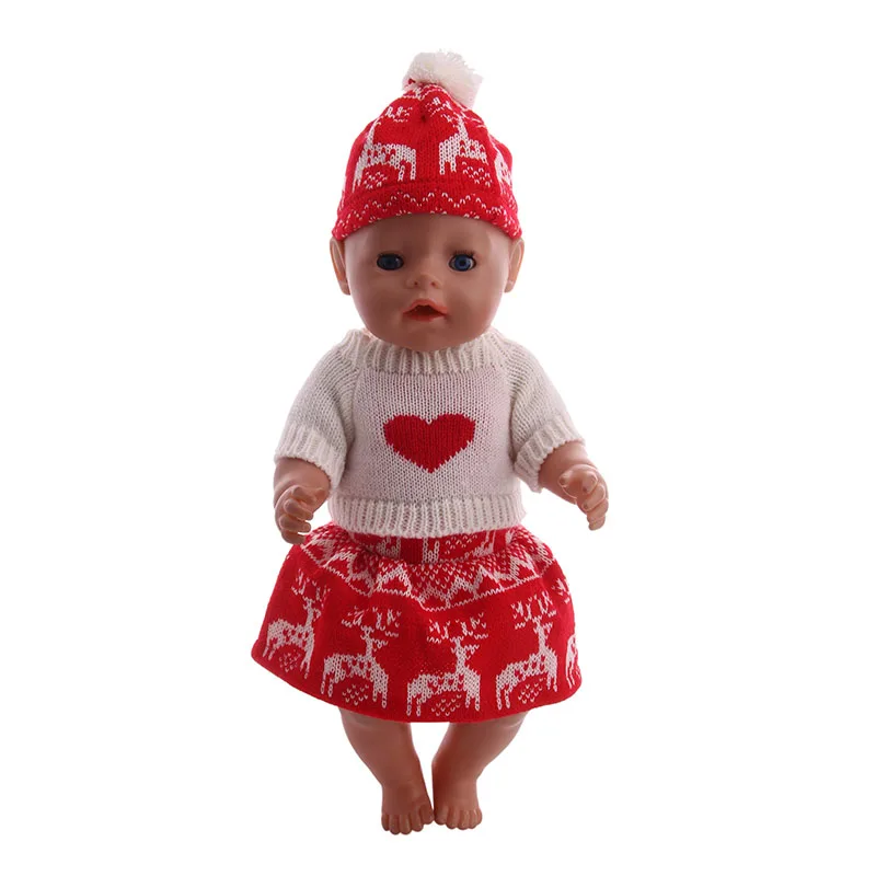 Вязаный свитер Logan Doll Модный комплект одежда + шапка ботинки 18 дюймов