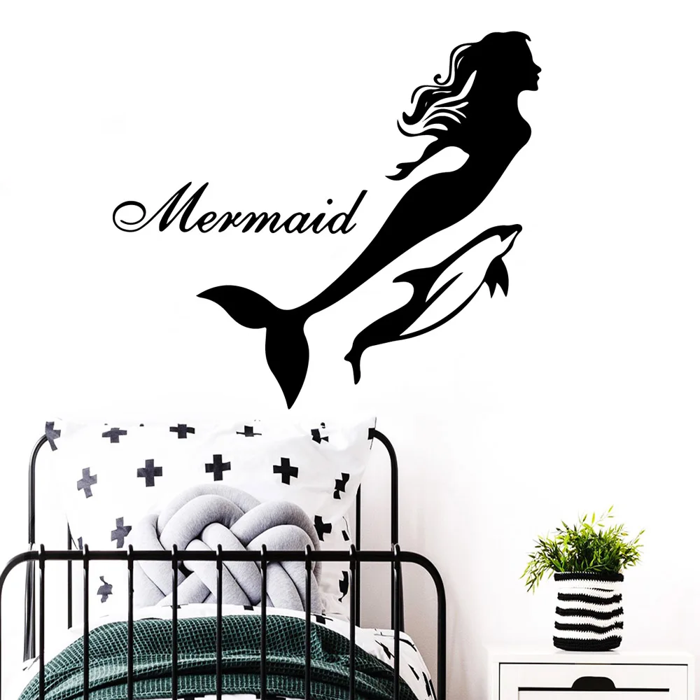 Black Stickers mermaid Wall Decal Living Room Removable Mural For Kitchen Restaurant Decoration Sticker | Дом и сад