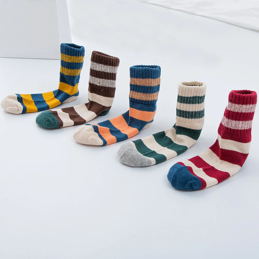 5 пар вязанных Хлопковых Носков в стиле пэчворк для маленьких мальчиков и девочек удобные модные длинные носки для маленьких девочек