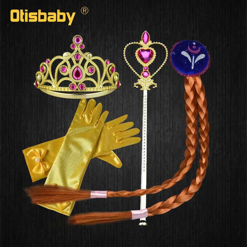Crown Set Красавица и чудовище, карнавальный костюм на Хэллоуин, платье принцессы Белль на день рождения для девочек, новогоднее платье без Плеч, желтые платья для детей - Цвет: Crown Set