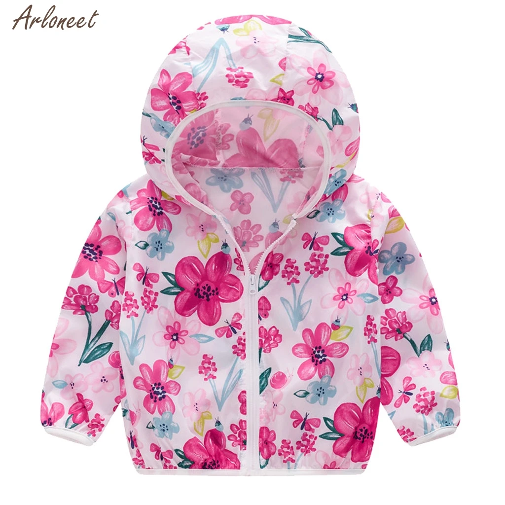 Hot Pink Летняя Солнцезащитная куртка для детей ясельного возраста верхняя одежда с капюшоном и принтом пальто на молнии пальто для малышей куртка для малышей Новая мода - Цвет: Hot Pink