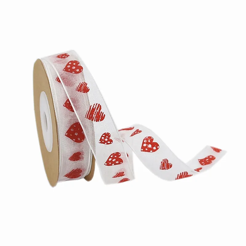 Высокое качество 8 дизайнов печать Сердце ленты для Свадебные украшения и День Святого Валентина подарок упаковка красная лента