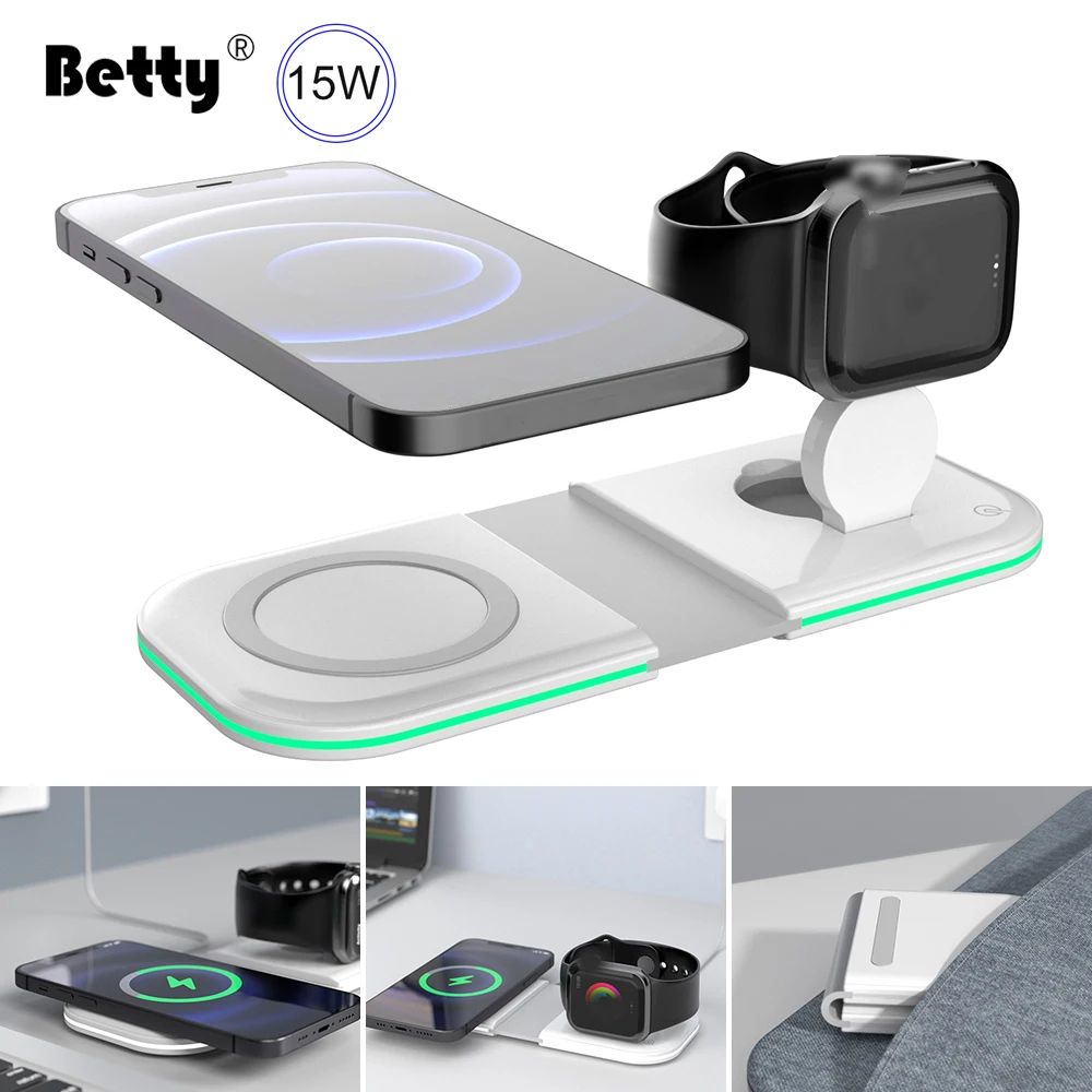 Betty Wireless Charger fast magsafing Charging Station Magnetic For iPhones iWatch Airpods induction light Wireless Chargers