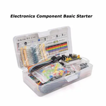 

Electronics Component Basic Starter Kit 830 Tie-points Breadboard Cable LED Buzzer Resistor Transistor Capacitor for Arduino UNO