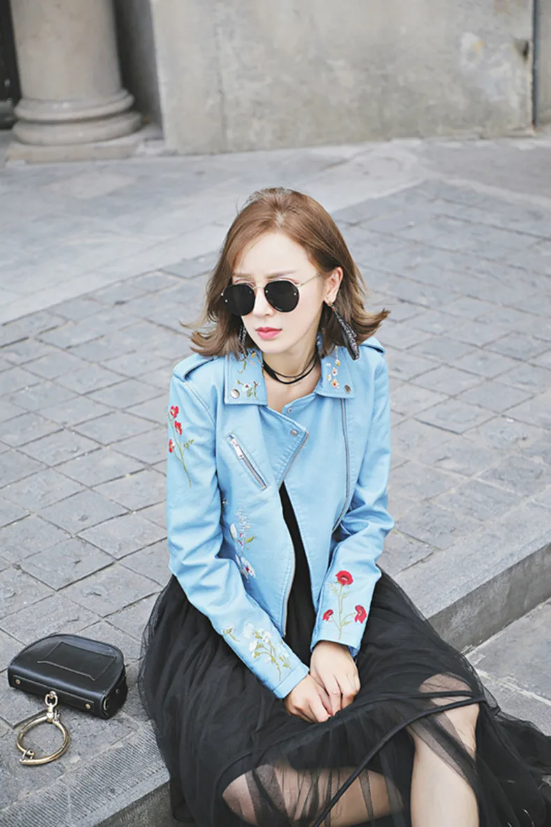 new women Korean version of the motorcycle clothing leather jacket short section ladies jacket embroidery pu leather