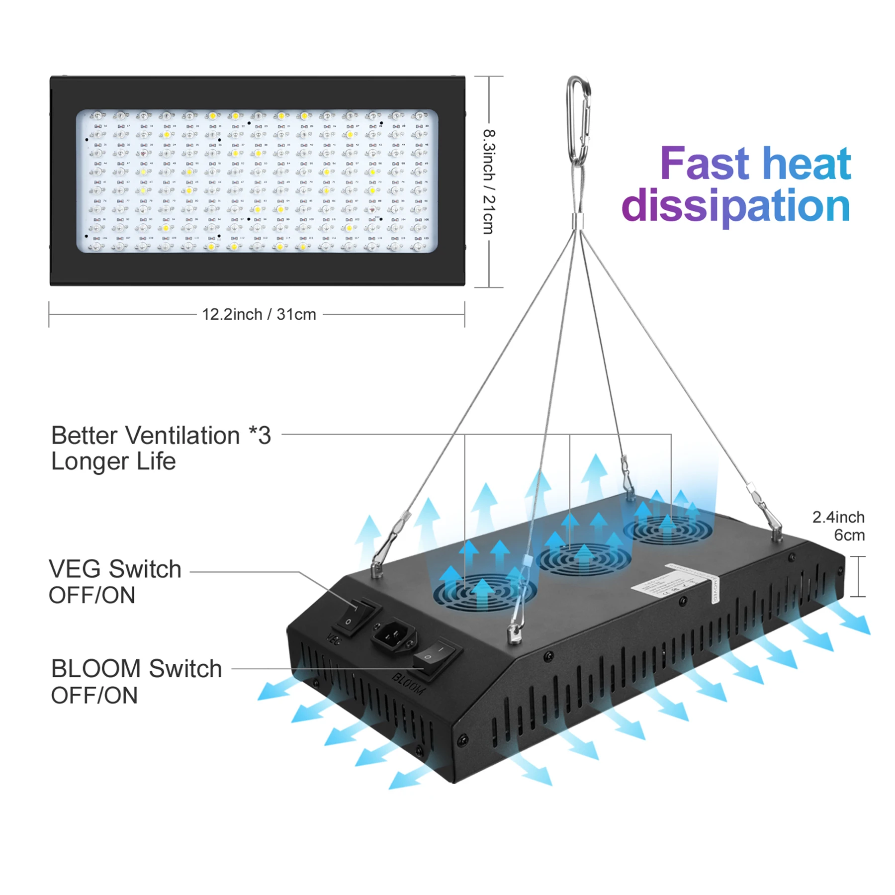 1200W LED Grow Light Full Spectrum Plants Light Growing Lamp Double Switch Hydroponic Indoor Plant Veg and Bloom Flower UV IR