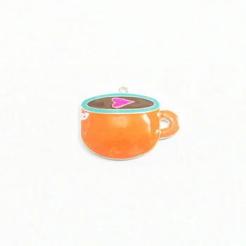 

New Design ! 49mm*34mm 10pcs/lot All Enamel Orange-red Coffee Cup Pendants