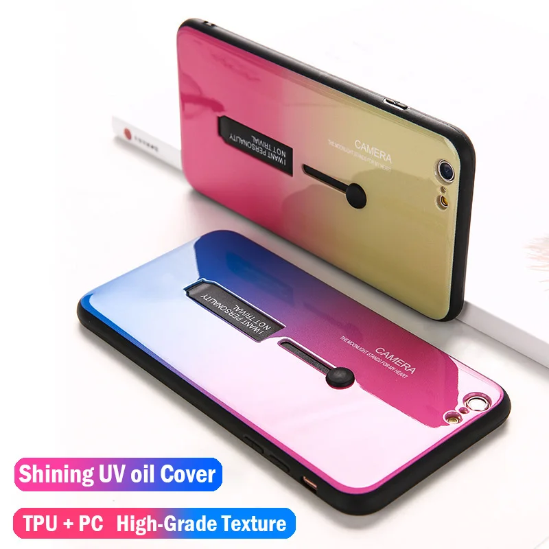 Ультратонкий Роскошный цветной градиентный чехол с кольцом для Apple iPhone XR X XS Max 8 7 6S
