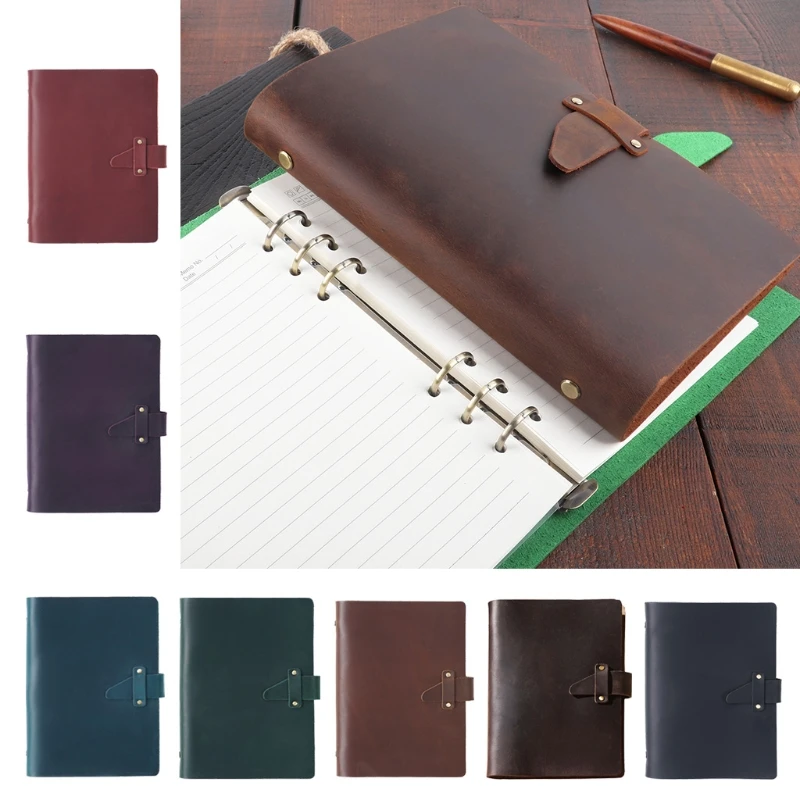 

Leather Journals A5 Notebook Closure Loose Leaf 6 Ring Binder Gifts for Men Teen