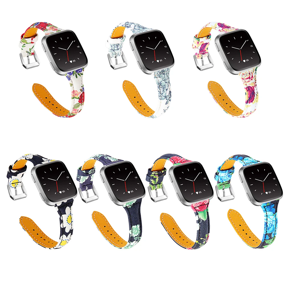 Heang Печать Тонкий ремешок для часов из натуральной кожи совместим с Fitbit Versa 2/Versa Lite& SE/Fitbit Versa