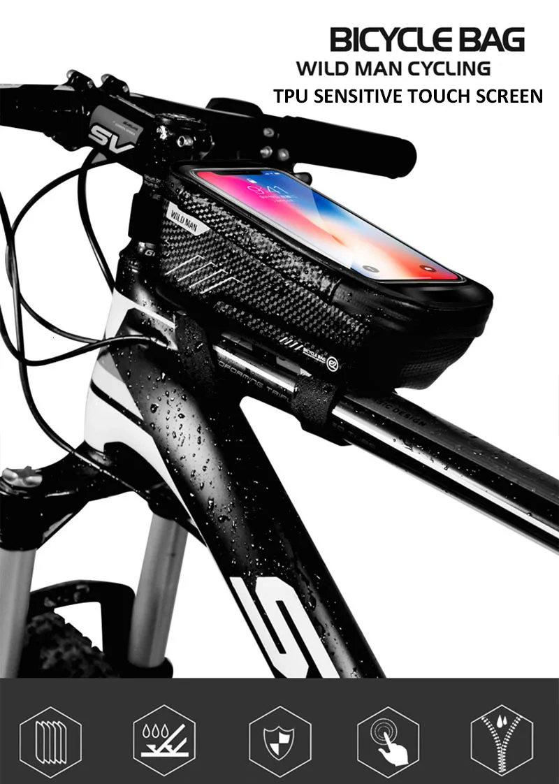 Cheap WILD MAN Road Bicycle Handlebar Bag Rainproof Cycling Front Top Tube Bag MTB Repair Tool Bag Bike Saddle Bag Sacoche Velo 6