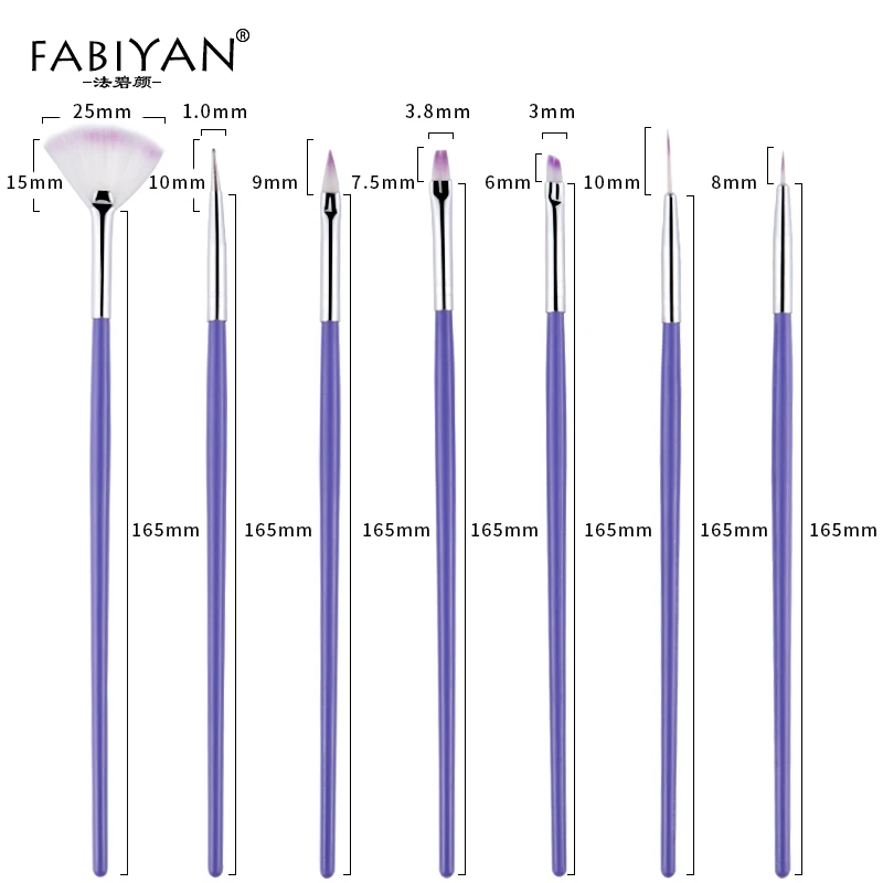 7Pcs Purple Набор для маникюра, рисования, рисования, раскрашивания, подводка, ручка, кисть, сделай сам, дизайн, советы, гель, инструмент, вентилятор, градиент, акриловый, строитель, резьба, маникюрный набор - Цвет: 7Pcs Purple