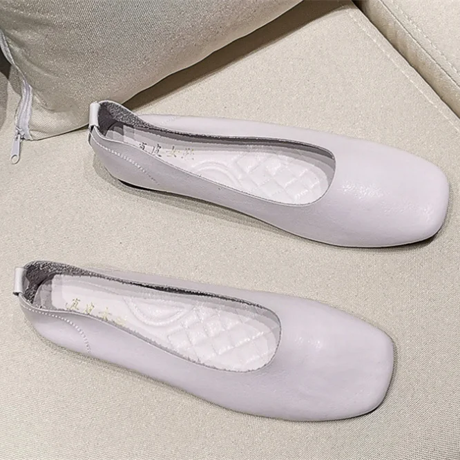 new style leather soft sole shoes Chinese mother shoes Chinese style art shoes comfortable low-heeled shoes - Цвет: white