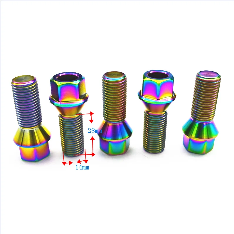 Титановые гайки для автомобилей, модифицированные колесные болты M14 x28 мм, шаг 1,5 мм, 1,25 мм, колесные гайки, Ti болты, Ti Винт, Ti крепежные детали, 20 шт