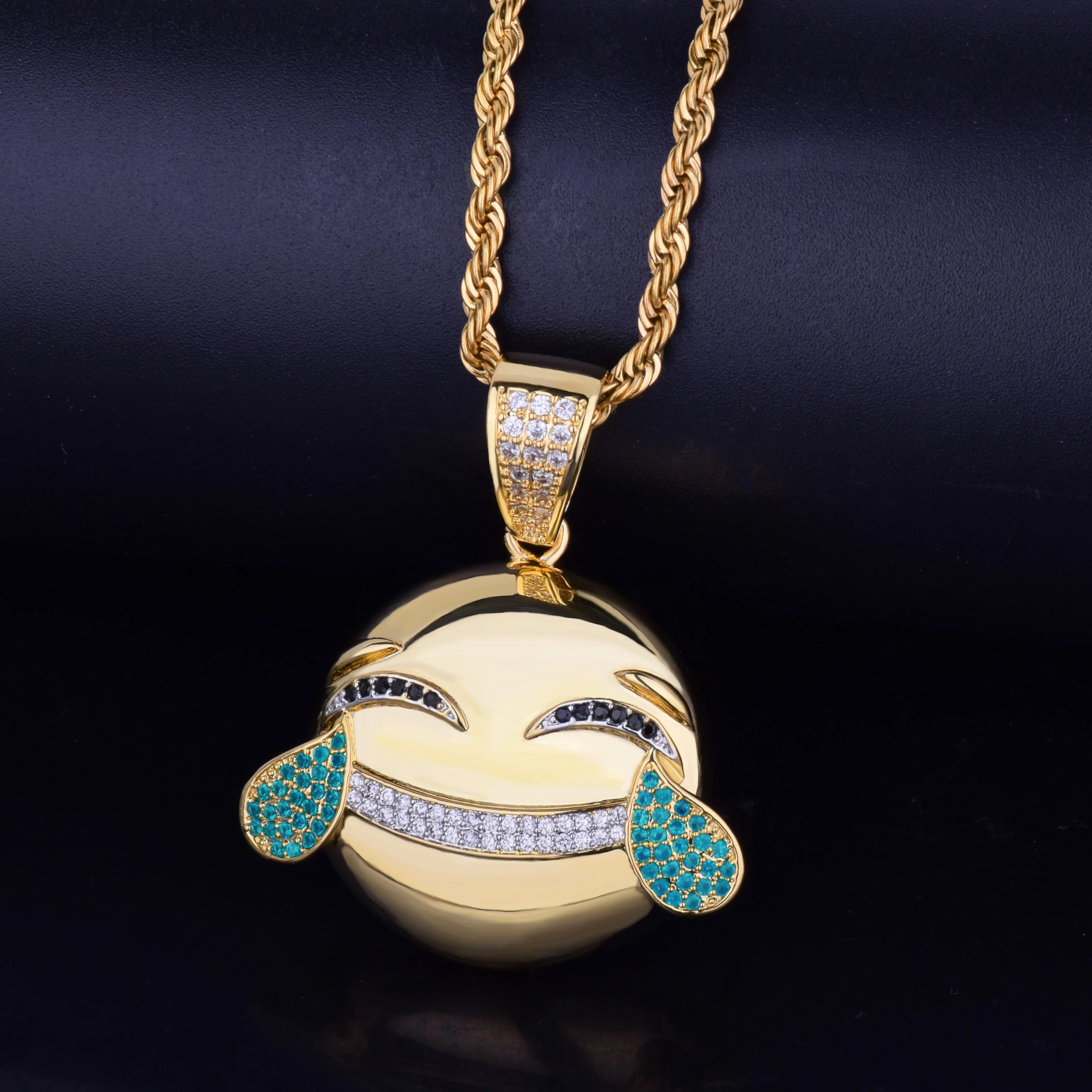 Блестящее ожерелье с подвеской в виде счастливого круглого лица, цепочка с золотым и серебряным шармом для мужчин и женщин, ювелирные изделия в стиле хип-хоп рок для женщин
