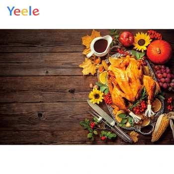 

Thanksgiving Food Wood Board Floor Autumn Pumpkin Turkey Sunflower Backdrop Vinyl Photography Background For Photo Studio Shoot