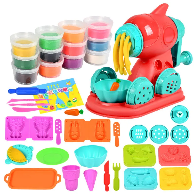 Creative Kids Clay Toy Plasticine Tool Set 12colors Hamburger Noodle Ice cream Machine DIY Made Mold Play House Toys Kit play dough tools clay charm toys modelling clay noodle maker set modeling tools