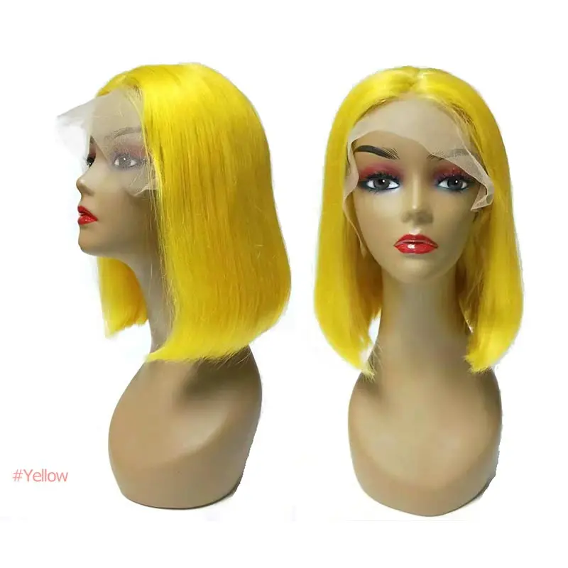 Addbeauty прямой 13x4 13x6 кружевной передний парик "-14" Extra Pro. Коэффициент натурального цвета/#613/розовый цвет 150% плотность короткие парики боб - Цвет: Yellow