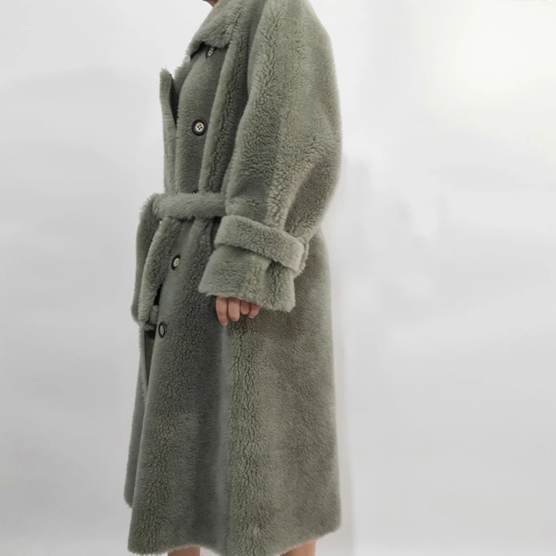 Новинка, модная женская зимняя куртка с плюшевой подкладкой, длинное пальто из настоящей шерсти, осеннее и зимнее женское пальто