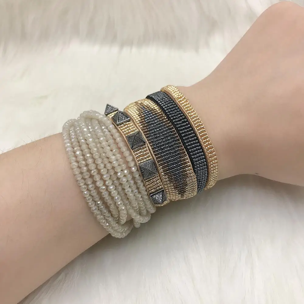 

BLUESTAR 5pcs one set MIYUKI Micro pave Rivet Bangles Handmade Boho Evil Eye Woven Crystal Bracelets