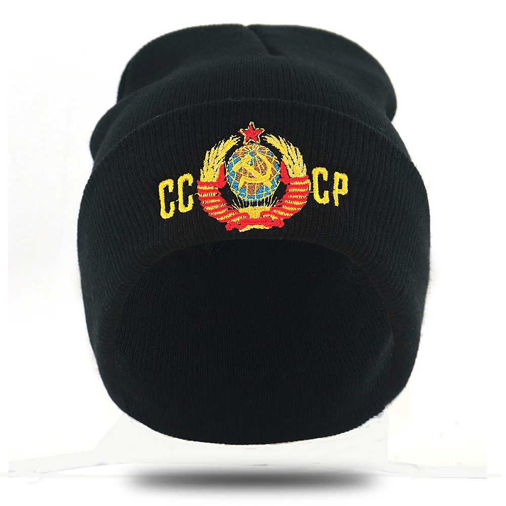 Вышивка CCCP СССР шляпа хлопок Гибкие теплые шапочки шапки для осени и зимы России вязаные шапочки шапка унисекс