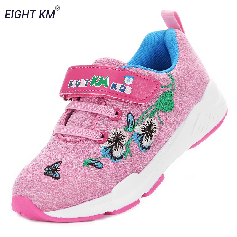 

EIGHT KM American Designer Work WILD PANSY Lace-up Embroidery Kids Sport Running Shoes Hook Loop Girls Boys Flat Casual Sneaker