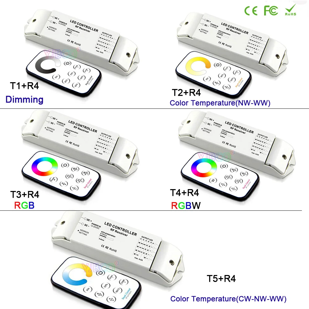 Bincolor led dimming/CCT/RGB/RGBW/CW CCT led dimmer Receiver controller+RF wireless remote for LED Strip Light lampDC12V-24V
