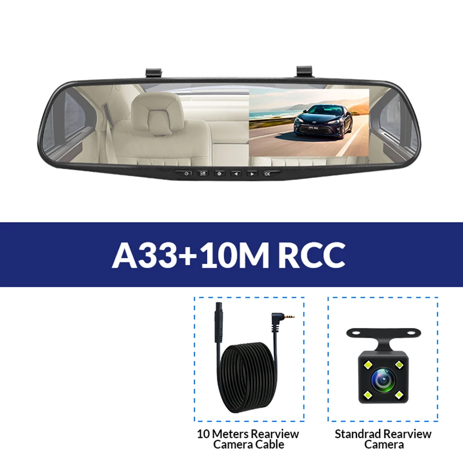 A33-10M RCC E-ACE Автомобильная Dvr камера FHD 1080P Dash Cam 4,3 дюймов зеркало заднего вида видео регистратор с камерой заднего вида видеокамера Авто Регистратор - Название цвета: A33-10M RCC