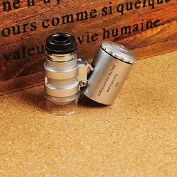 Mini microscopio Led de 60x para joyería, lupa de moneda Uv, lente de cristal portátil, ojo Led con luz de aumento C1b1