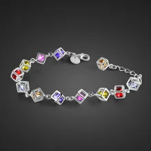 Новая мода подлинные серебряные радужные кристаллы цепочка Шарм украшения браслет подарок на день рождения различные цвета подарок