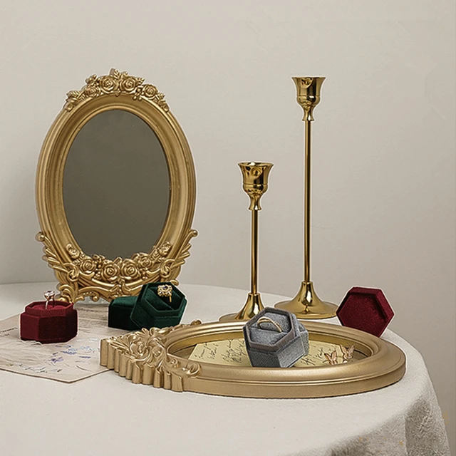 Specchio per Il Trucco Specchio da Tavolo Rotondo Specchio cosmetico per Il  Trucco da Tavolo, Specchio da Tavolo Grande per Il Trucco per toeletta,  Specchi d'Arte in Ferro con Cornice in Metallo