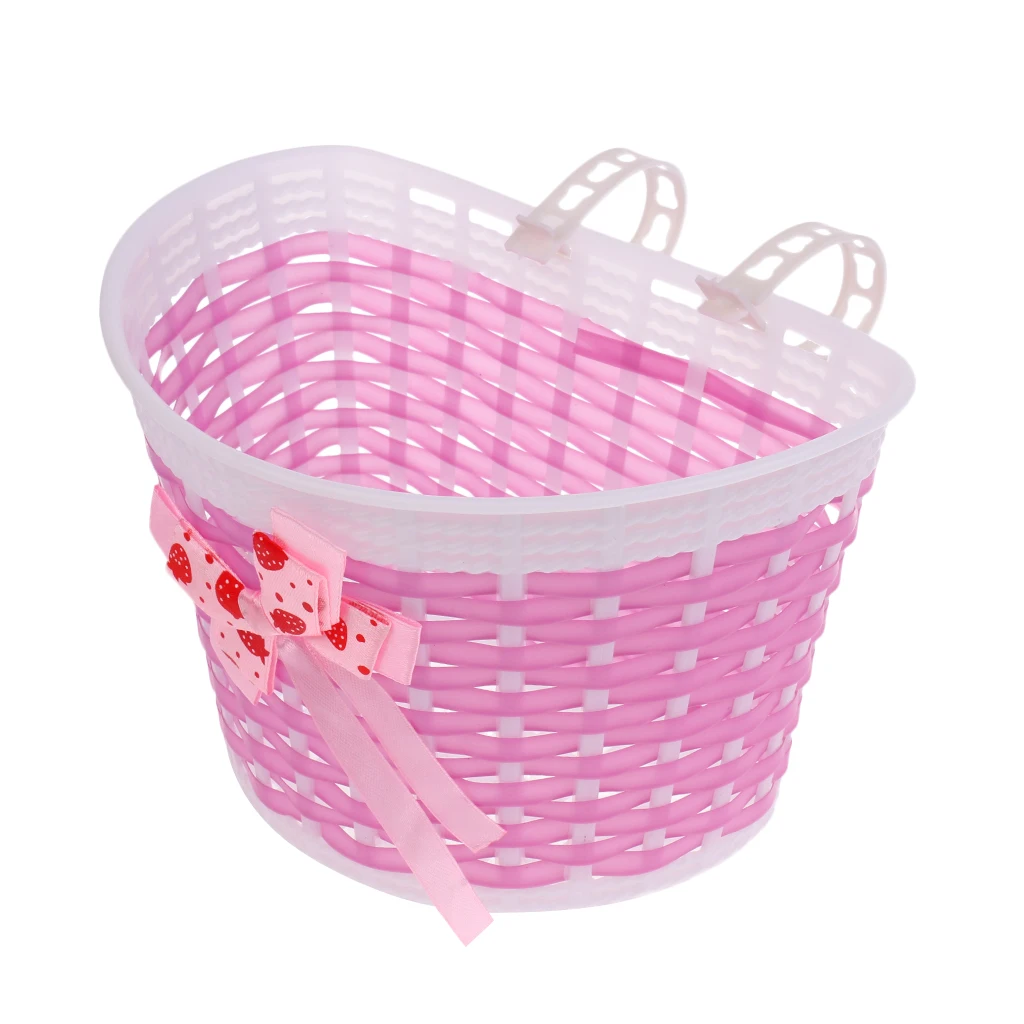 2Pcs Children Kids Girls Bicycle Front Basket Bike Cycle Shopping Holder Case Blue & Pink