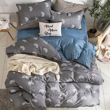

2020 Gray rainbow Simple Style home bedding sets bed linen duvet cover flat sheet Bedding Set Twin Full King Single Queen