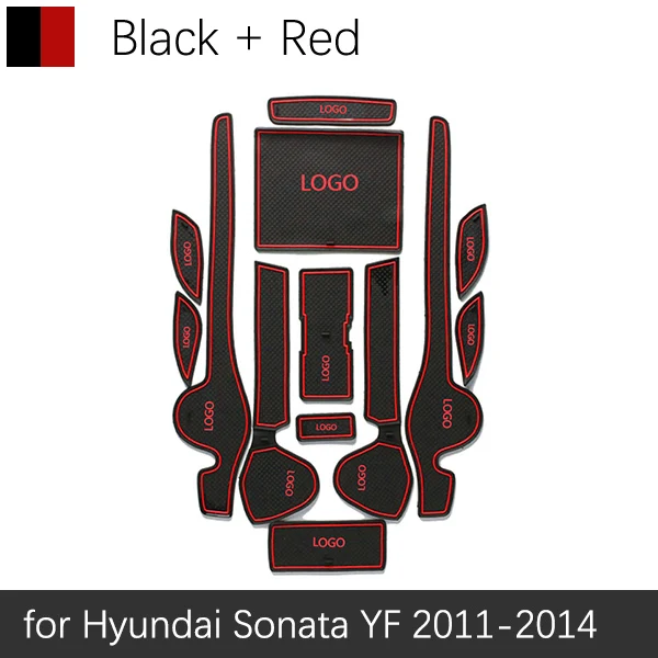 Противоскользящие резиновые ворота слот чашки коврик для hyundai Sonata YF i45 2011 2012 2013 двери паз Коврик Coaster аксессуары наклейка на автомобиль - Название цвета: Red