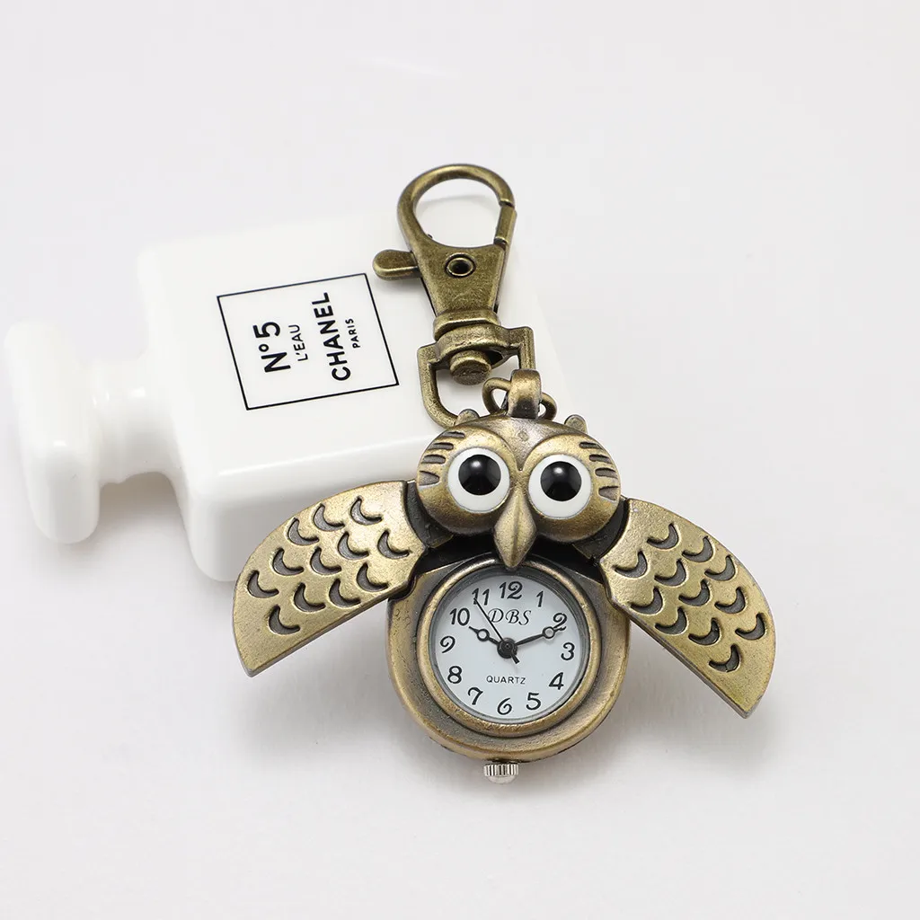 Винтажные бронзовые ретро часы с милой совой, часы с пряжкой, ожерелье, часы с подвеской, ювелирные изделия, кварцевые карманные часы с животными, подарки#10