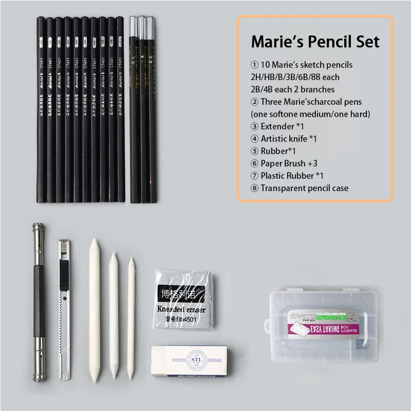 Transparent pen case Mary's эскизная ручка, набор, эскизная ручка, набор карандашей для рисования, набор для начинающих студентов, профессиональный полный эскиз, эскизная ручка товары для рукоделия - Цвет: Transparent pen case