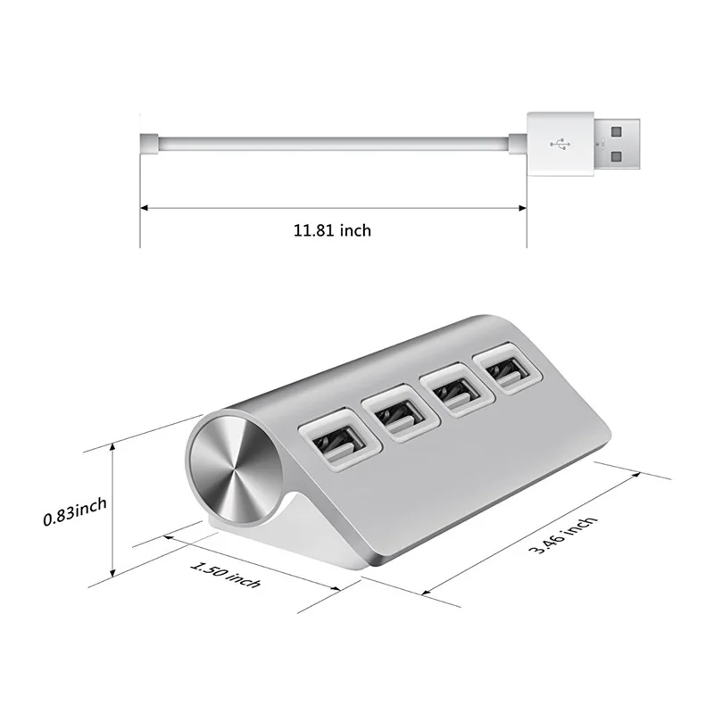 Док-станция USB Премиум 4 Порты и разъёмы алюминиевый usb-концентратор с 11 дюймов Экранированный Кабель Для iMac, Macbook, ПК и ноутбуков