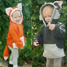 Милые топы с лисой для маленьких детей; флисовое пальто с капюшоном и хвостом