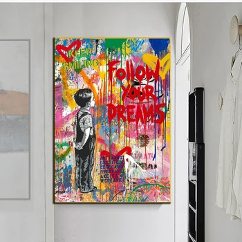 

Graffiti Art Street Art Follow Your Dreams Canvas Painting Cuadros Posters Wall Art for Living Room Home Decor (No Frame)
