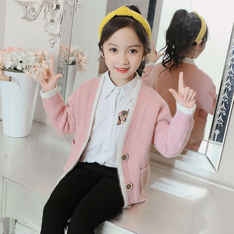

Fashion 2019 Children Winter Autumn Knit Coats Clothing Girls Cotton V-neck Long Sleeve Knitting Jackets For Kids Outerwear Tops
