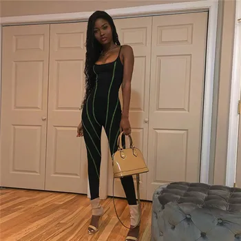 

Summer Black Bodycon Backless Stripe Jumpsuits Women Sexy Party Jumpsuits Casual Spaghetti Strap Sling Overalls Ladies Jumpsuit