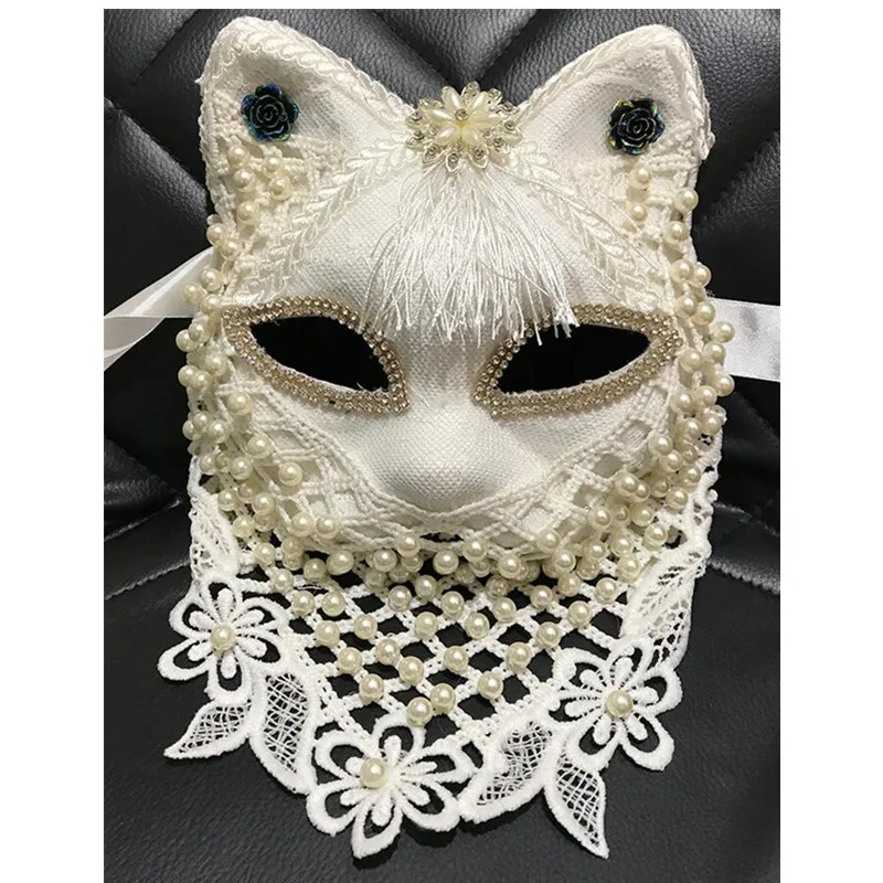 

H3321 Italian Venice Carnival Cat Mask White Black Masquerade Graduation Party Accessories Women Elegant Halloween Cosplay Masks