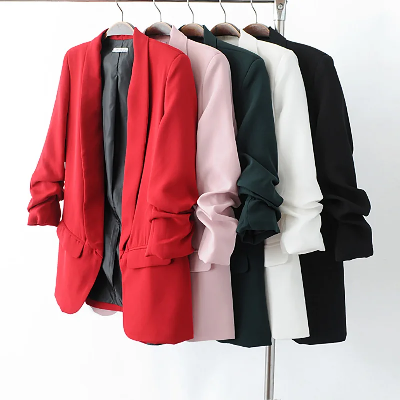 Cthink three quarter sleeve female blazer no button solid color six jacket suits most fashionable autumn girls jacket coat