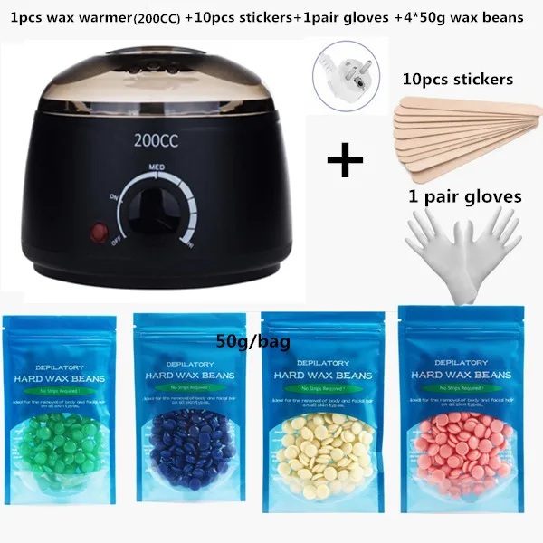 Cera de parafina caliente 200cc cera mini calentador pies Mini SPA máquina de mano cuerpo depilación 1 + 100g de cera + 10 Uds pegatinas