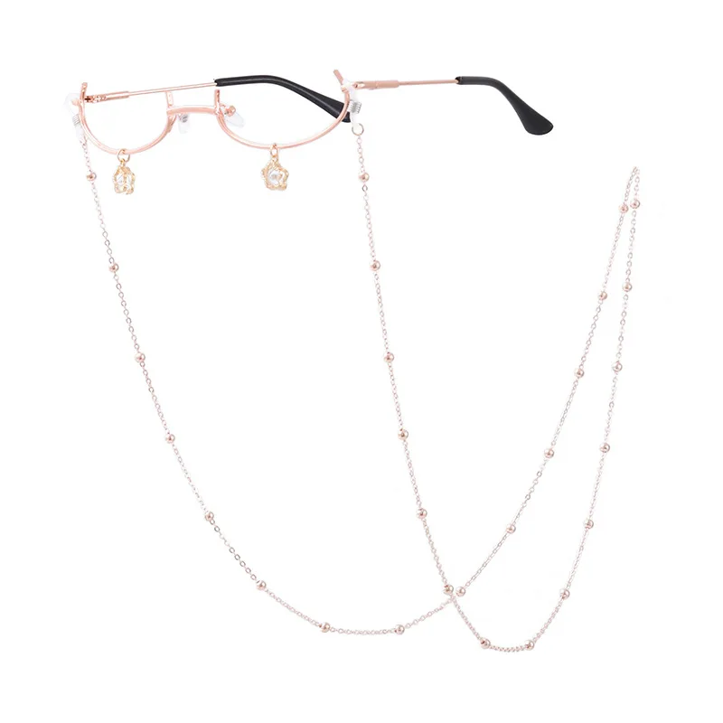 Ins girl wind half-frame pendant glasses net red with the Korean version with a chain decorative glasses - Цвет оправы: Rose gold flower