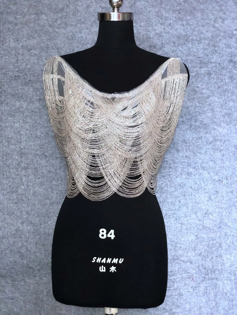 Silver 1 шт. Золотая/серебряная накладка с бахромой, бахрома Аппликации, бисер патч, свадебное платье аппликация - Цвет: Silver